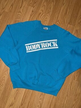 Vintage 90s Lee Bodyrock Sweatshirt USA Made Blue Crewneck Raglan XL Fits S/M